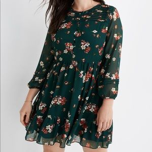 Madewell Sheer-Sleeve Pintuck Ruffle Dress